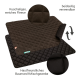 Weiches Fleece-Haustierbett mit umkehrbarem Design und Baumwollmischung; beschriftet mit "Kuscheliges, weiches Fleece" und "Hautfreundliches Baumwoll-Mischgewebe."