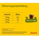 Nährwertangaben für Haustierfutter, mit Protein (12 %), Fett (2 %) und Ballaststoffen (4 %), mit einem "Getreidefrei"-Label und einer Grafik von Truthahn und Apfel.