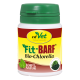 Behälter von cdVet Fit-BARF Bio-Chlorella mit einem grünen Deckel, gelbem und rotem Etikett sowie einem 100% natürlichen Anspruch.