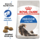 Royal Canin Indoor Long Hair cat food bag featuring a stretching long-haired cat, with text highlighting hairball reduction and adapted kibble size.