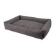 Graues rechteckiges Haustierbett mit erhöhten Rändern und einer weichen, gepolsterten Mitte, entworfen für Komfort und Unterstützung.