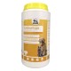 Behälter von Fortan Calcium 40, einem Nahrungsergänzungsmittel für Haustiere, mit einem gelben Deckel und Bildern eines Hundes und einer Katze auf dem Etikett.