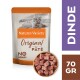 Pâté Original de Nature's Variety pour chats, 70g, avec un chat sur l'emballage et un bol de morceaux de viande, étiqueté "Sans céréales".