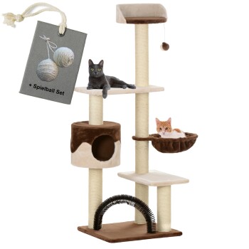 Kratzbaum für Katzen mit Gratis-Beigabe, Katzenkratzbaum "Utah" braun/ beige
