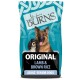 Dog food bag with a German Shepherd and Cavalier King Charles Spaniel, labeled "Burns Original Lamb & Brown Rice" for adult/senior dogs.