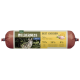 Hundefutterverpackung mit der Aufschrift "Wilderness Adult Best Chicken", die einen Wolf vor einem Waldhintergrund zeigt, mit 70% Huhn, 30% Pflanzen und 0% Getreide.