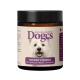 Hundesupplement-Glas Dogcs Memory Complex für Hunde, mit einem weißen Hund auf dem Etikett, mit Text, der die anti-aging Ernährung hervorhebt.