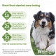 Dog chewing treat beside "Start their dental care today" with badges 1x daily, 2x better, 3x longer and Whimzees logo