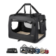 Schwarze weichwandige, faltbare Haustierbox mit Netzfenstern, Tragegriffen oben, Fleecepolster und 'lionto'-Label.