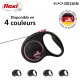Laisse rétractable pour chien noire flexi avec des accents roses, disponible en quatre couleurs, comportant le texte 'Original flexi Quality Made in Germany.'