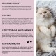 Ein schlafender Chihuahua auf einer flauschigen Decke und eine entspannte getigerte Katze auf einem gefliesten Boden, mit einem Text, der Relax Rescue Liquid für nervöse Haustiere bewirbt.