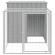 Ein graues Metall-Hundekennel mit einem Drahtgitterdach und -tür, mit einem geräumigen Innenraum und einer seitlichen Öffnung für einfachen Zugang.