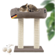 Ein gemütlicher Katzenbaum mit einem weichen, erhöhten Bett und zwei mit Sisal umwickelten Kratzpfosten, mit einem "Made in Germany"-Etikett.