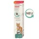 Beaphar IntestoPro Verpackung mit einer roten Katze, die behauptet, das intestinale Gleichgewicht zu unterstützen, mit Hühnergeschmack für Haustiere über 1 kg.