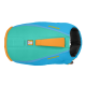 Eine farbenfrohe Hundeschwimmweste in Türkis und Orange, mit dem Logo 'Ruffwear' und einem Griff zum einfachen Anheben.