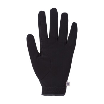 Schwarze Tierpflegehandschuh mit enger Passform, mit fünf Fingern und einer strukturierten Handfläche für besseren Halt.