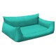 Türkises Haustiersofa mit einem plüschigen, bequemen Design, das hohe Rückenlehnen und Seitenstützen bietet, ideal für kleine bis mittelgroße Haustiere.