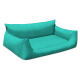 Türkises Haustiersofa mit einem plüschigen, bequemen Design, das hohe Rückenlehnen und Seitenstützen bietet, ideal für kleine bis mittelgroße Haustiere.
