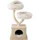 Katzenbaum mit zwei plüschigen, runden Plattformen und einem gemütlichen Versteck an der Basis, in einem beige- und cremefarbenen Farbschema.