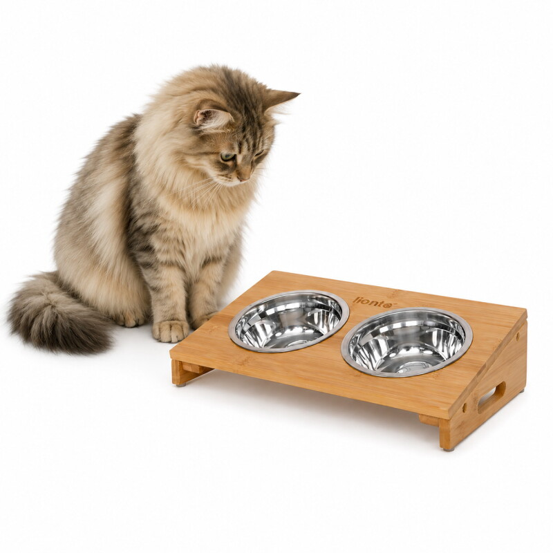 Lionto Futternapf für Katzen erhöht mit Bambusgestell