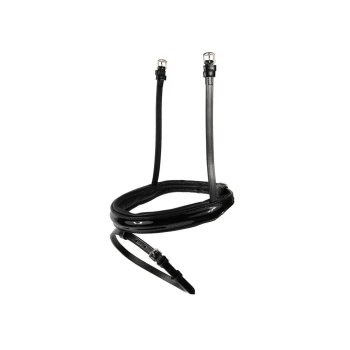 Schwarze Lederleine für Haustiere mit glänzender Oberfläche, mit einem Metallverschluss und verstellbarer Länge.