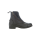 Schwarze Leder-Ankle Boots mit einem seitlichen Reißverschluss und Schnürdetails, mit einem niedrigen Blockabsatz.