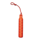 Bright orange dog toy with a textured surface and a looped rope for easy handling, featuring the brand name "KONG" embossed on the side.