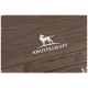 Braunes Haustierbett mit einer gesteppten Textur, das das Knuffelwuff-Logo und eine Silhouette eines Hundes zeigt.