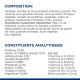 Emballage de nourriture pour animaux affichant la composition et les constituants analytiques, y compris des ingrédients comme le poulet, le riz et des vitamines.