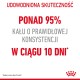 Grafika promująca produkt karmy dla zwierząt, stwierdzająca "Udowodniona skuteczność: Ponad 95% stolca o odpowiedniej konsystencji w ciągu 10 dni," z logo Royal Canin.