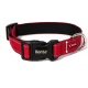 Roter Haustierhalsband mit einer schwarzen Schnalle, mit dem Markennamen "lionto" und einer Messung von 3,2 cm am Riemen.