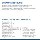 Haustierfutterverpackung, die die Zutatenliste und Nährwertanalyse auf Deutsch anzeigt, einschließlich Protein, Fett, Vitamine und Mineralien.