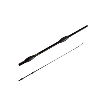 Schwarze Angelrute mit elegantem Design, mit einer spitz zulaufenden Spitze und einem komfortablen Griff.