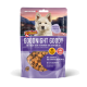 DeliBest GOODNIGHT GOODY Welpenfutter‑Beutel mit Foto eines weißen Hundes, Huhn‑ und Lachs‑Symbolen, Schweizer Herstellung, 85% Fleischanteil.