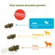 Diagram voor hondensnacks: 'Kies steeds de juiste grootte', 'Aanbevolen: 1 snack/dag'; Klein 7–12 kg, Middelgroot 12–18 kg, Groot 18–27 kg