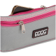 Grau-rosa Reißverschlussbeutel mit einem teilweise sichtbaren Smartphone, mit einem "DOOG"-Logo für Hundebesitzer.