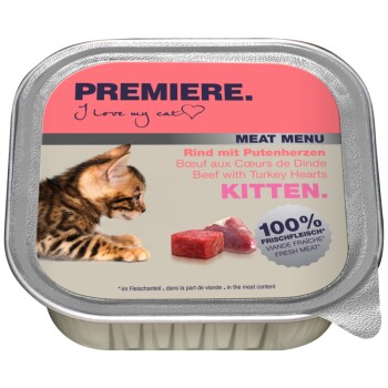 PREMIERg Meat Menu Kitten Wołowina z sercami indyka 16x100 g