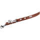 Braune Leder-Hundeleine mit silbernem Metallverschluss und Nieten, mit einem kleinen "HUNTER"-Logoanhänger.