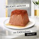 A square-shaped mousse topped with glossy gravy sits on a white plate, with the text "Delicate Mousse... and Cascading Gravy!" prominently displayed.