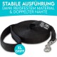 Schwarze Hundeleine mit robustem Design, mit einem großen Griff, der "XL GRIFF" beschriftet ist, und einem Etikett, das "HUND IST KÖNIG" liest.