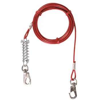 Anlegeleine mit Zugfederentlastung, 4.5m Roter Stahlkabel-Hundeleinen mit einer Feder und zwei Metallclips zum Sichern von Haustieren im Freien.