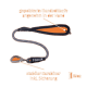 Hundeleine mit gepolstertem Griff und robustem Karabiner, gekennzeichnet mit "Floxik," auf einem orangefarbenen Hintergrund; Länge 55 cm.