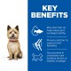 A happy small dog sits left against a blue background highlighting fish oil, nutrition, glucosamine, and chondroitin for joint health.