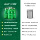 Grüne SmoothieDog-'Lamm'-Flaschen mit deutscher Vorteils-Checkliste; rechts ein grauer Beutel mit der Überschrift 'Herkömmliche Hundesnacks', der Nachteile auflistet.