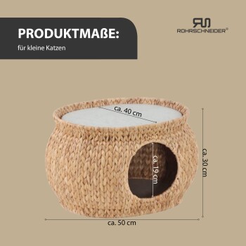 Katze Bett aus gewebtem Material, Abmessungen: 50 cm (L) x 40 cm (B) x 30 cm (H), mit einem 19 cm großen Eingang.