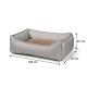 Graues rechteckiges Tierbett mit braunem Innenkissen, Maße: 100 cm × 70 cm × 27 cm.
