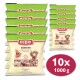 Zehn Beutel DIBO Kaninchen, ein Spezialprodukt aus Kaninchenfleisch für Hunde und Katzen, jeweils mit einem Gewicht von 1000 g.
