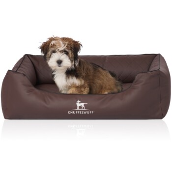 Orthopädisches Hundebett Madison aus laser-gestepptem Kunstleder braun M-L