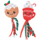 Deux jouets de Noël en peluche pour chien : pudding souriant avec houx et queues en ruban ; tasse rouge avec crème fouettée et anse en sucre d'orge