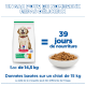Hill's Science Plan Welpenfuttersack (Sac de 14,5 kg) und Schüssel mit Kroketten; Text '39 jours de nourriture' und Überschrift 'UN SAC POUR DE NOMBREUX REPAS DÉLICIEUX'.